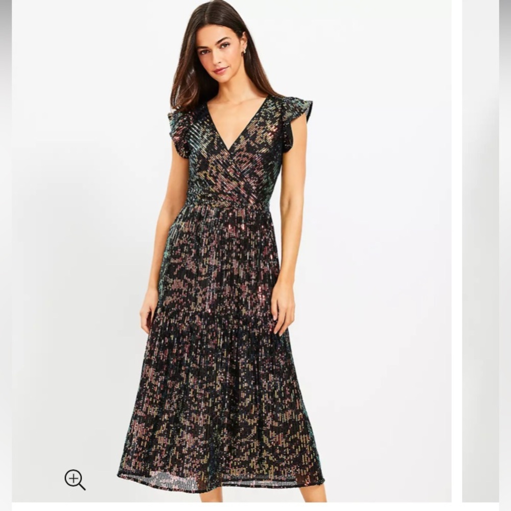 Loft Sequin Flutter Tiered Midi Dress (4P) NWT!